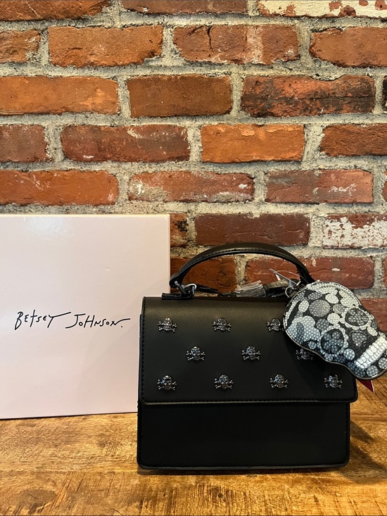 Betsey Johnson Handbags - Betsey Johnson Black Mini Satchel with Skull Charm Accent